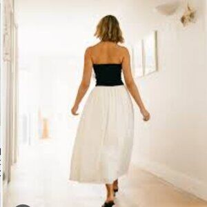 PAPER HEART Strapless Black Cream Colorblock Midi Maxi Dress Size Large